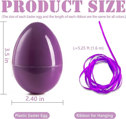 24PCS Easter Eggs Empty,3.5" Plastic Easter Eggs Fillable, 6 Colors - Easter Basket Stuffers for Kids Party Favors, Hunt, Classroom Prizes, Hanging Easter Eggs Bulk with Ribbon in Kuwait