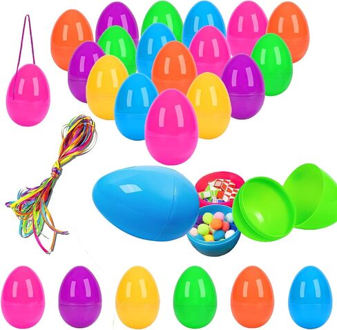 24PCS Easter Eggs Empty,3.5" Plastic Easter Eggs Fillable, 6 Colors - Easter Basket Stuffers for Kids Party Favors, Hunt, Classroom Prizes, Hanging Easter Eggs Bulk with Ribbon in Kuwait