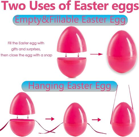 24PCS Easter Eggs Empty,3.5" Plastic Easter Eggs Fillable, 6 Colors - Easter Basket Stuffers for Kids Party Favors, Hunt, Classroom Prizes, Hanging Easter Eggs Bulk with Ribbon in Kuwait