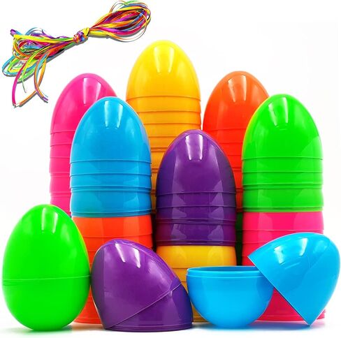 24PCS Easter Eggs Empty,3.5" Plastic Easter Eggs Fillable, 6 Colors - Easter Basket Stuffers for Kids Party Favors, Hunt, Classroom Prizes, Hanging Easter Eggs Bulk with Ribbon in Kuwait