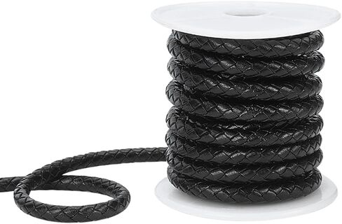 PH PandaHall 1 Roll 3mm Round Folded Bolo PU Braided Leather Cord Each 5.5 Yard for Necklace Bracelet Jewelry Making Black in Saudi Arabia