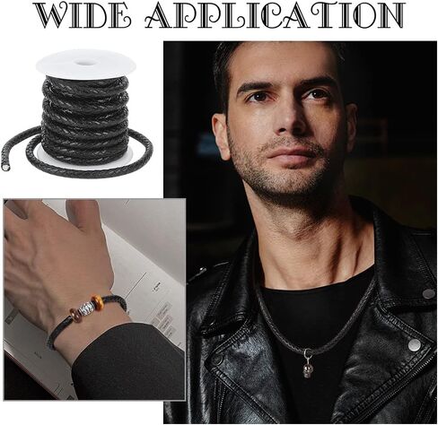 PH PandaHall 1 Roll 3mm Round Folded Bolo PU Braided Leather Cord Each 5.5 Yard for Necklace Bracelet Jewelry Making Black in Saudi Arabia