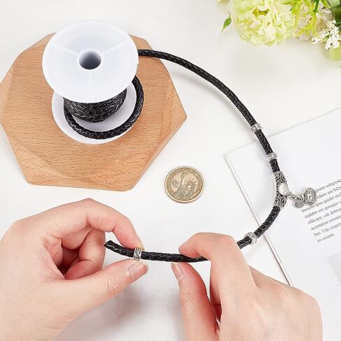 PH PandaHall 1 Roll 3mm Round Folded Bolo PU Braided Leather Cord Each 5.5 Yard for Necklace Bracelet Jewelry Making Black in Saudi Arabia