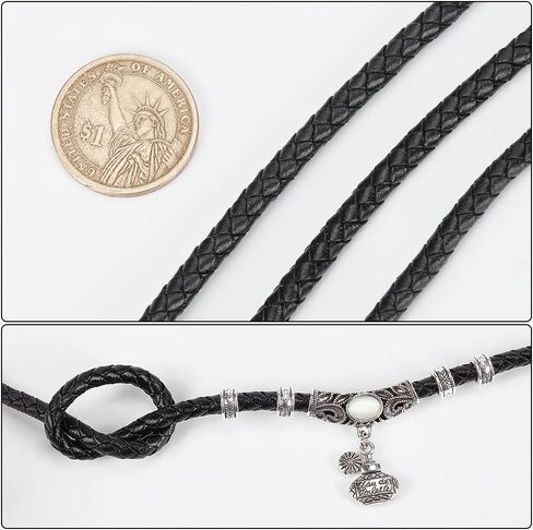 PH PandaHall 1 Roll 3mm Round Folded Bolo PU Braided Leather Cord Each 5.5 Yard for Necklace Bracelet Jewelry Making Black in Saudi Arabia