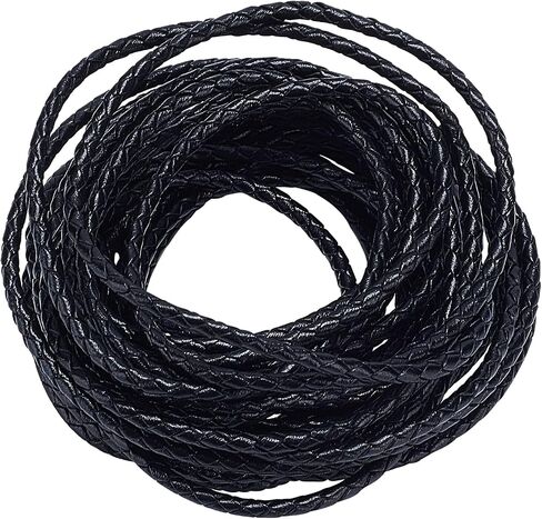 PH PandaHall 1 Roll 3mm Round Folded Bolo PU Braided Leather Cord Each 5.5 Yard for Necklace Bracelet Jewelry Making Black in Saudi Arabia