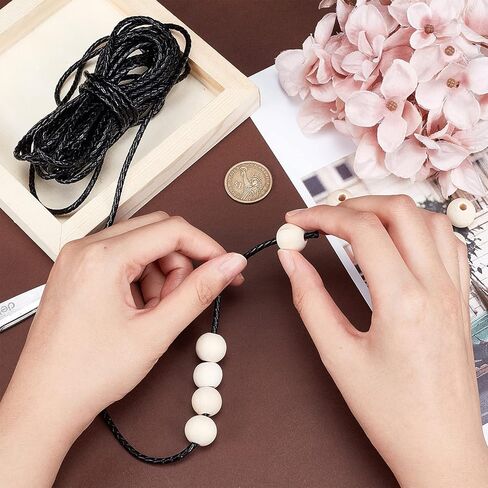 PH PandaHall 1 Roll 3mm Round Folded Bolo PU Braided Leather Cord Each 5.5 Yard for Necklace Bracelet Jewelry Making Black in Saudi Arabia