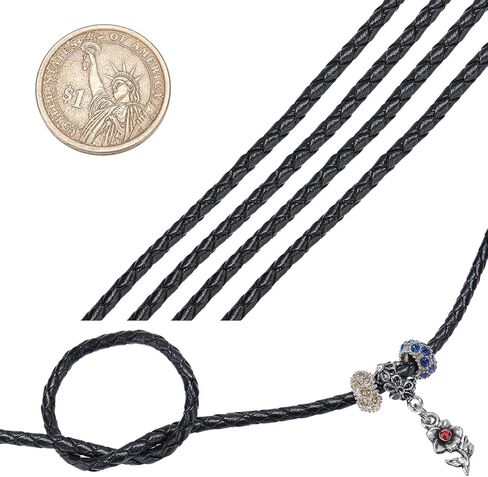 PH PandaHall 1 Roll 3mm Round Folded Bolo PU Braided Leather Cord Each 5.5 Yard for Necklace Bracelet Jewelry Making Black in Saudi Arabia