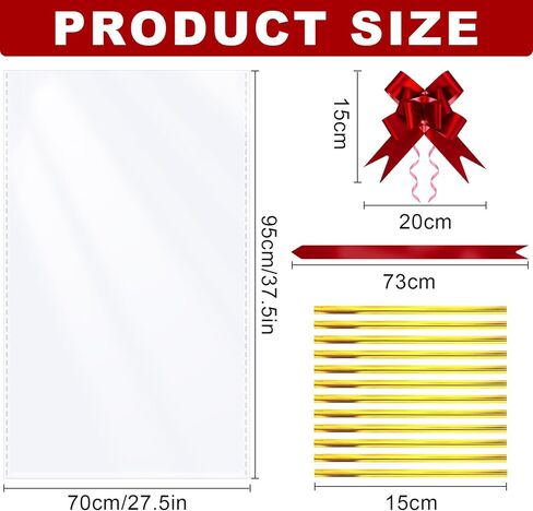 10 عبوات من أكياس هدايا السيلوفان الشفافة الكبيرة مع ربطات عنق وأقواس سحب حمراء مقاس 27 × 37 بوصة أكياس سلة هدايا أكياس تغليف بلاستيكية كبيرة لعيد الميلاد وسلال هدايا وتغليف الحرف اليدوية in Kuwait
