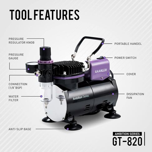 مجموعة فرشاة الهواء الاحترافية من Gaahleri ​​مع ضاغط وفرشتين هوائيتين مزدوجتي الحركة، 1/5 حصان و8 ألوان أكريليك لطلاء البخاخة الأساسية، للدليل الإجمالي لنموذج تزيين الطلاء in Kuwait