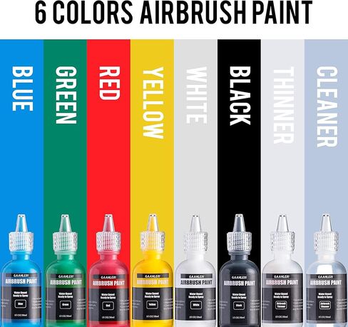 مجموعة فرشاة الهواء الاحترافية من Gaahleri ​​مع ضاغط وفرشتين هوائيتين مزدوجتي الحركة، 1/5 حصان و8 ألوان أكريليك لطلاء البخاخة الأساسية، للدليل الإجمالي لنموذج تزيين الطلاء in Kuwait