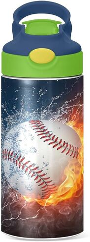 Fire Ice Football Kids Water Bottle with Straw and Carry Handle Soccer Ball Sports Theme Vacuum Insulated Stainless Steel Bottles Leak-Proof for Boys Girls Toddler 12 oz Green Lid in Kuwait