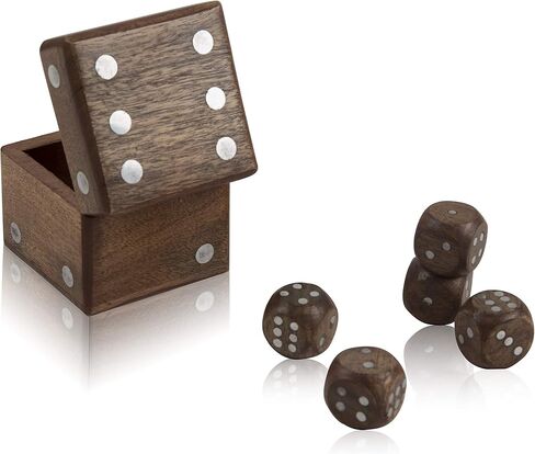 Handcrafted Wooden 5 Dice Box Holder Shaker Dice Roller Thrower Portable Dice Cup Five Dice Game Set Storage Case Decorative Brass Inlay Birthday Housewarming Party Favor Gift Ideas for Men Women in Saudi Arabia