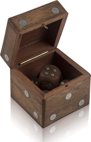 Handcrafted Wooden 5 Dice Box Holder Shaker Dice Roller Thrower Portable Dice Cup Five Dice Game Set Storage Case Decorative Brass Inlay Birthday Housewarming Party Favor Gift Ideas for Men Women in Saudi Arabia