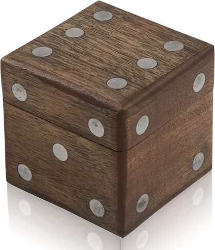 Handcrafted Wooden 5 Dice Box Holder Shaker Dice Roller Thrower Portable Dice Cup Five Dice Game Set Storage Case Decorative Brass Inlay Birthday Housewarming Party Favor Gift Ideas for Men Women in Saudi Arabia