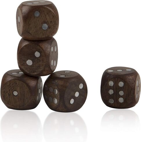 Handcrafted Wooden 5 Dice Box Holder Shaker Dice Roller Thrower Portable Dice Cup Five Dice Game Set Storage Case Decorative Brass Inlay Birthday Housewarming Party Favor Gift Ideas for Men Women in Saudi Arabia