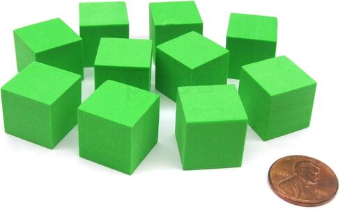 Koplow Games Pack of 10 16mm Blank Foam Dice Cubes with Square Corners - Green in Saudi Arabia