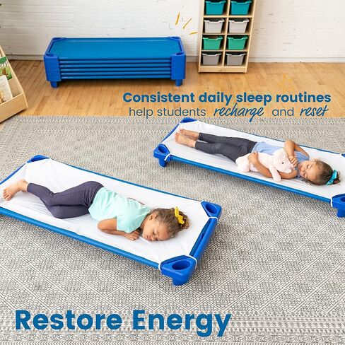 ECR4Kids Streamline Cot, Standard Size, Classroom Furniture, Blue, 6-Pack in Saudi Arabia