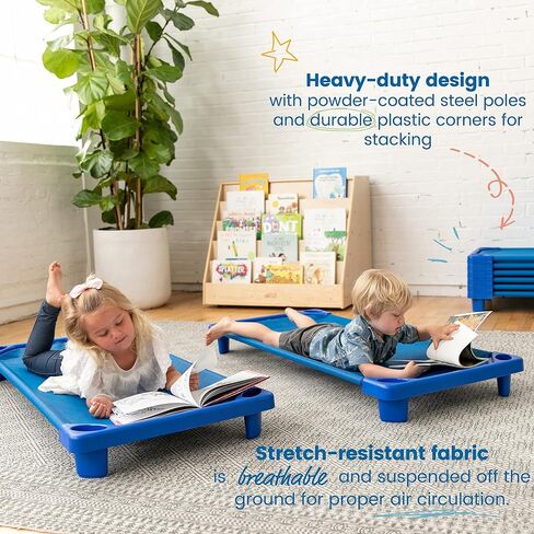 ECR4Kids Streamline Cot, Standard Size, Classroom Furniture, Blue, 6-Pack in Saudi Arabia