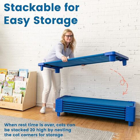 ECR4Kids Streamline Cot, Standard Size, Classroom Furniture, Blue, 6-Pack in Saudi Arabia
