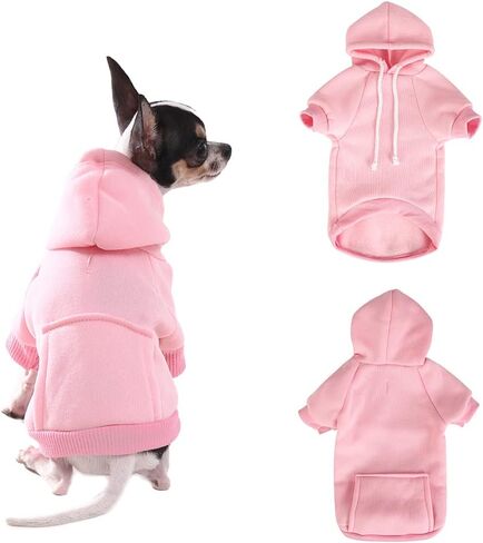 Hozz Rose Red Dog Hoodie Winter Dog Sweatshirt with Leash Hole and Pocket Warm Dog Clothes for Buffalo Plaid Small Dog Sweater Chihuahua Coat Clothing Puppy Custume S Small (Pack of 1) in Saudi Arabia