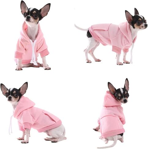 Hozz Rose Red Dog Hoodie Winter Dog Sweatshirt with Leash Hole and Pocket Warm Dog Clothes for Buffalo Plaid Small Dog Sweater Chihuahua Coat Clothing Puppy Custume S Small (Pack of 1) in Saudi Arabia