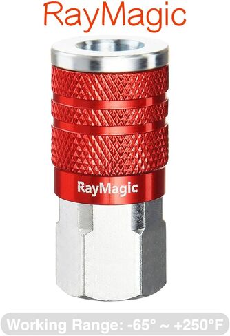 تركيبات خراطيم الهواء RayMagic، وصلة هواء من الفولاذ من النوع M مطلية بالنيكل ومجموعة سدادات هواء من النوع الصناعي I/M 16 قطعة، متينة، غلاف من الألومنيوم، مجموعة تركيبات ملحقات ضاغط الهواء 1/4 بوصة (أحمر) in Kuwait