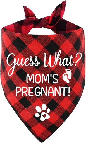 NTKIO مضحك الأحمر منقوشة القطن كلب الحمل الإعلان باندانا، تخمين ما أمي حامل، الجنس تكشف الصورة الدعامة وشاح للحيوانات الأليفة الكلب عشاق مالك هدية in Kuwait
