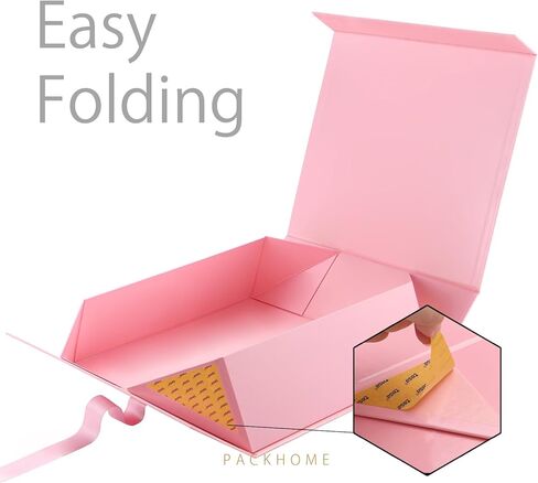PACKHOME 16.3x14.2x5 بوصة، صندوق هدايا كبير جدًا مع غطاء، صندوق هدايا مع شريط للملابس والهدايا الكبيرة (وردي لامع) in Kuwait