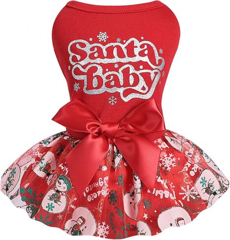 Christmas Dog Dress Dog Christmas Outfit, Snowman Princess Costumes Dog Dresses for Small Dogs Girl, Puppy Clothes Outfits for Small Dog Girl, XS in Kuwait