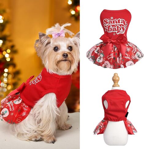 Christmas Dog Dress Dog Christmas Outfit, Snowman Princess Costumes Dog Dresses for Small Dogs Girl, Puppy Clothes Outfits for Small Dog Girl, XS in Kuwait