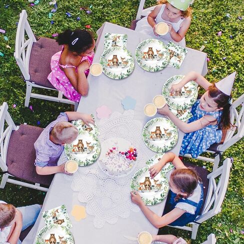 Woodland Baby Shower Decorations Tableware - Woodland Birthday Party Supplies Include Plates, Napkins, Cup, Woodland Creatures Forest Animal Friends Theme Party Supplies Dinnerware | Serve 24 in Saudi Arabia