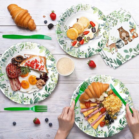 Woodland Baby Shower Decorations Tableware - Woodland Birthday Party Supplies Include Plates, Napkins, Cup, Woodland Creatures Forest Animal Friends Theme Party Supplies Dinnerware | Serve 24 in Saudi Arabia
