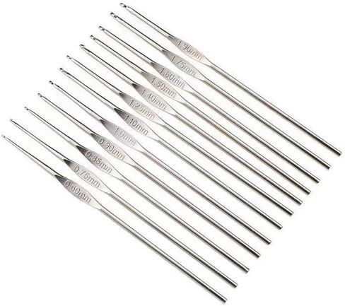 12 PCS Crochet Hooks Set Steel, Small Size Latch Hook Crochet Needle 0.6 mm to 1.9 mm Sweater Scarf Clothing Knitting Crochet Tool in Saudi Arabia