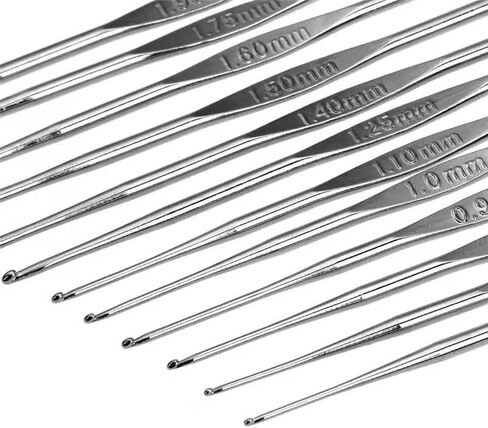 12 PCS Crochet Hooks Set Steel, Small Size Latch Hook Crochet Needle 0.6 mm to 1.9 mm Sweater Scarf Clothing Knitting Crochet Tool in Saudi Arabia
