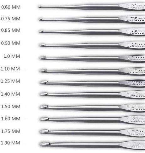 12 PCS Crochet Hooks Set Steel, Small Size Latch Hook Crochet Needle 0.6 mm to 1.9 mm Sweater Scarf Clothing Knitting Crochet Tool in Saudi Arabia