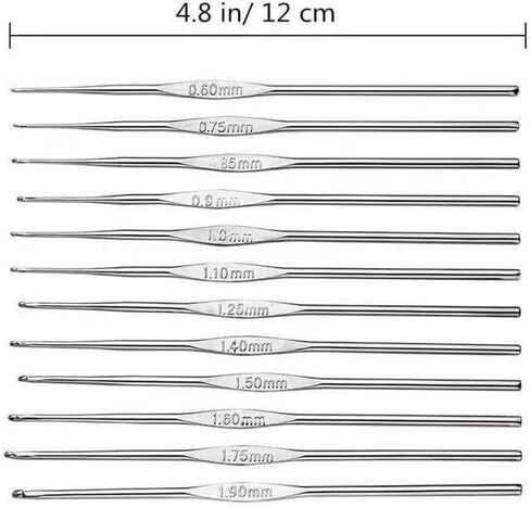 12 PCS Crochet Hooks Set Steel, Small Size Latch Hook Crochet Needle 0.6 mm to 1.9 mm Sweater Scarf Clothing Knitting Crochet Tool in Saudi Arabia