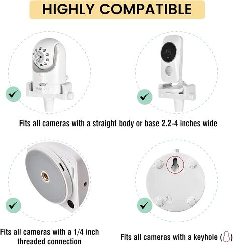 أدوات الرضع جبل مراقبة الطفل | متوافق مع Infant Optics DXR-8 Pro، وHello Baby Monitor Mount، وNanit، وMotorola، وVava، وOwlet | حامل كاميرا أطفال عالمي، مرن in Kuwait