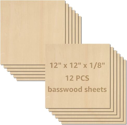 12 PCS Baltic Birch Plywood 1/8, 12 x 12 Inch Basswood Sheets for Crafts, Unfinished Wood Thin Wood Board, Square Plywood Boards for Crafts DIY Project Building Architectural Model Making in Saudi Arabia