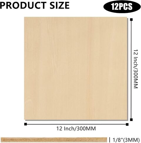12 PCS Baltic Birch Plywood 1/8, 12 x 12 Inch Basswood Sheets for Crafts, Unfinished Wood Thin Wood Board, Square Plywood Boards for Crafts DIY Project Building Architectural Model Making in Saudi Arabia