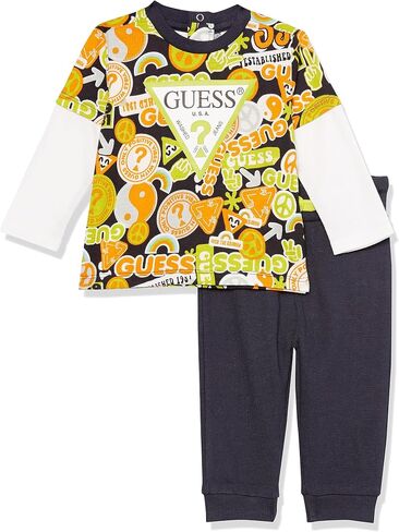 GUESS baby-boys Baby Boy Cotton Jersey All Over Print Faux 2 Fer Top and French Terry Jogger 2 Piece Set in Saudi Arabia