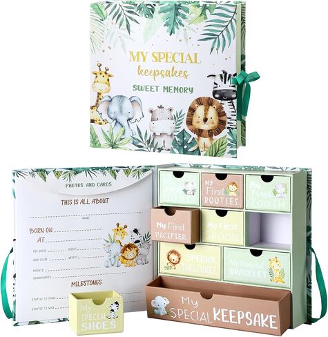 Beeveer Baby Keepsake Box Newborn Memory Organizer with 9 Labeled Compartments Baby's First Keepsake Book Animal Theme Keepsake Gift Box for Pregnancy Mother"s Day Baby Shower New Baby Maternity in Saudi Arabia