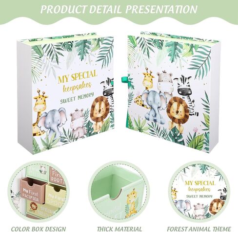 Beeveer Baby Keepsake Box Newborn Memory Organizer with 9 Labeled Compartments Baby's First Keepsake Book Animal Theme Keepsake Gift Box for Pregnancy Mother"s Day Baby Shower New Baby Maternity in Saudi Arabia