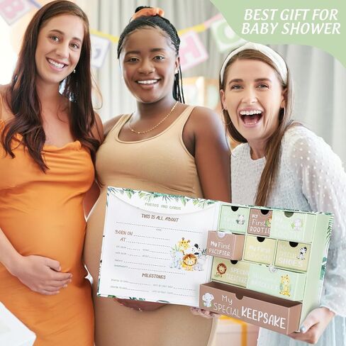 Beeveer Baby Keepsake Box Newborn Memory Organizer with 9 Labeled Compartments Baby's First Keepsake Book Animal Theme Keepsake Gift Box for Pregnancy Mother"s Day Baby Shower New Baby Maternity in Saudi Arabia