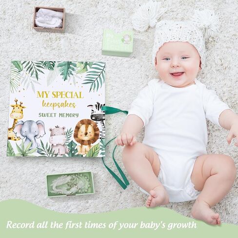 Beeveer Baby Keepsake Box Newborn Memory Organizer with 9 Labeled Compartments Baby's First Keepsake Book Animal Theme Keepsake Gift Box for Pregnancy Mother"s Day Baby Shower New Baby Maternity in Saudi Arabia