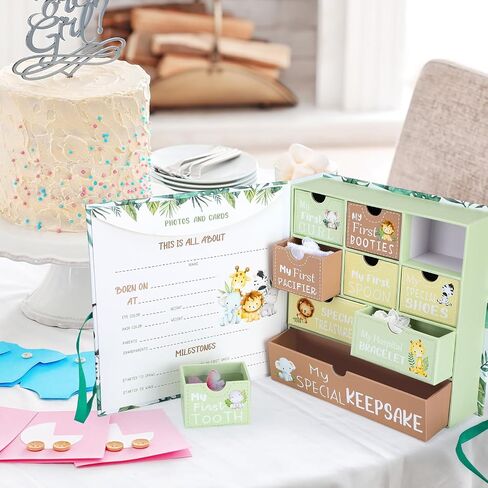 Beeveer Baby Keepsake Box Newborn Memory Organizer with 9 Labeled Compartments Baby's First Keepsake Book Animal Theme Keepsake Gift Box for Pregnancy Mother"s Day Baby Shower New Baby Maternity in Saudi Arabia