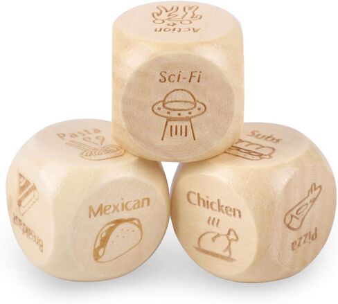 3 PCS Food Dice Movie Dice,Food Decision Dice Wooden Dice Dinner Dice Romantic Date Night Dice for Couples,Dice Game Gifts for Birthday Valentines Day in Saudi Arabia