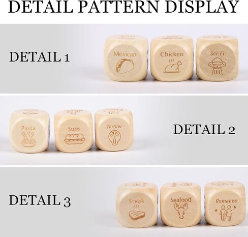 3 PCS Food Dice Movie Dice,Food Decision Dice Wooden Dice Dinner Dice Romantic Date Night Dice for Couples,Dice Game Gifts for Birthday Valentines Day in Saudi Arabia