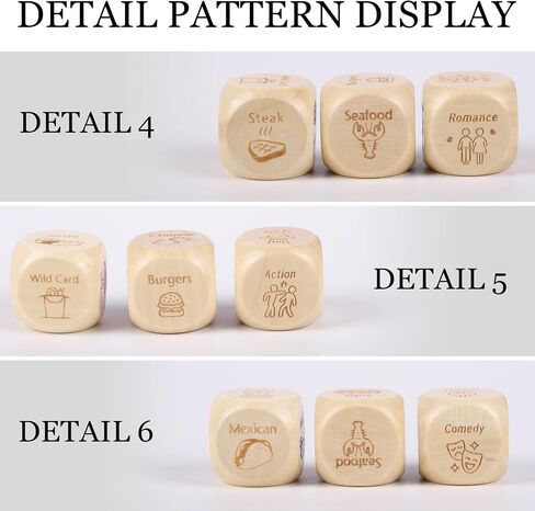 3 PCS Food Dice Movie Dice,Food Decision Dice Wooden Dice Dinner Dice Romantic Date Night Dice for Couples,Dice Game Gifts for Birthday Valentines Day in Saudi Arabia