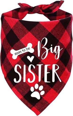 ptzizi مضحك قريبا لتكون الأخت الكبرى الأحمر منقوشة القطن مثلث كلب باندانا المرايل وشاح، صغير متوسط ​​كبير الفتيات كلب عيد ميلاد الدعائم الطرف لمحبي الكلاب الحيوانات الأليفة هدية in Kuwait