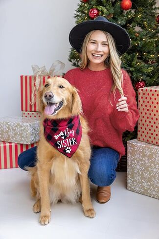 ptzizi مضحك قريبا لتكون الأخت الكبرى الأحمر منقوشة القطن مثلث كلب باندانا المرايل وشاح، صغير متوسط ​​كبير الفتيات كلب عيد ميلاد الدعائم الطرف لمحبي الكلاب الحيوانات الأليفة هدية in Kuwait